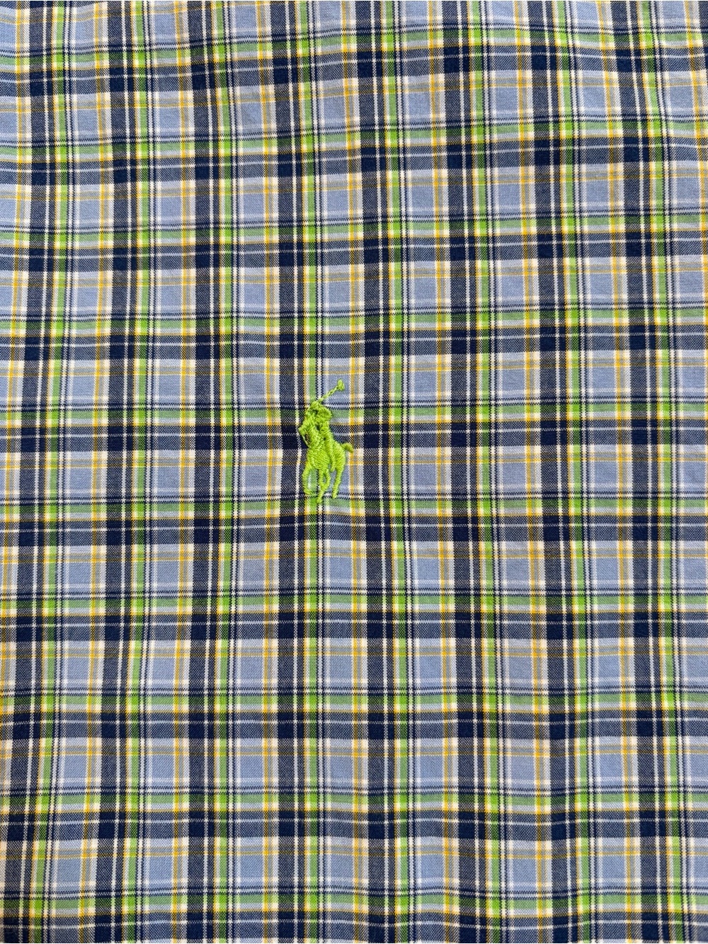 Ralph Lauren Shirt Button Down Navy Blue Green Plaid Pony Logo Preppy Large